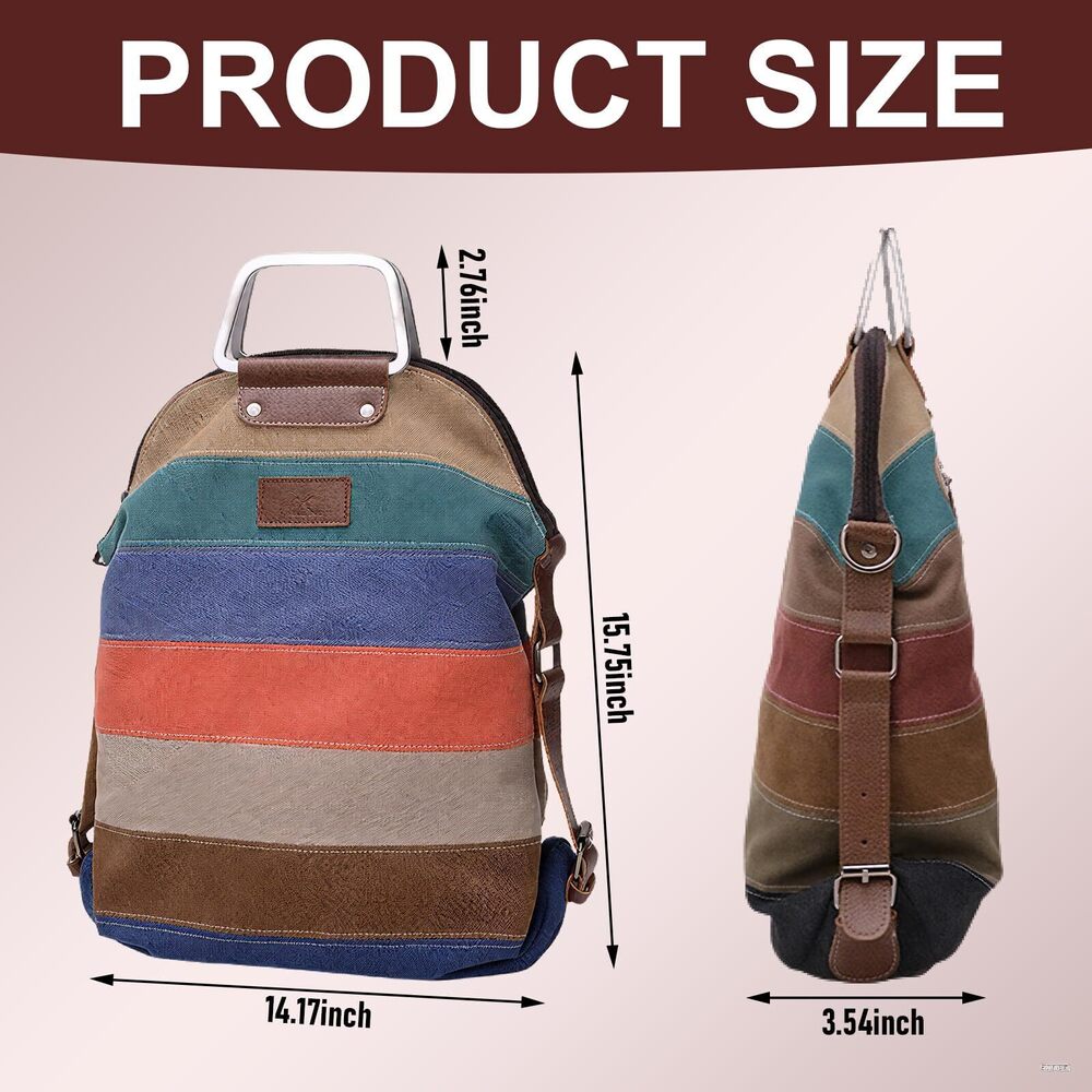 2788 Canvas Multifunction Bag Can be Freely Switched, Striped Color Block - Picture 2 of 7